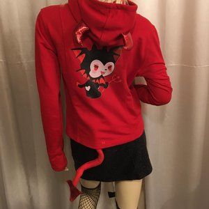 ADORABLE red y2k hoodie with meatllic horns removable tail and kuromi details!